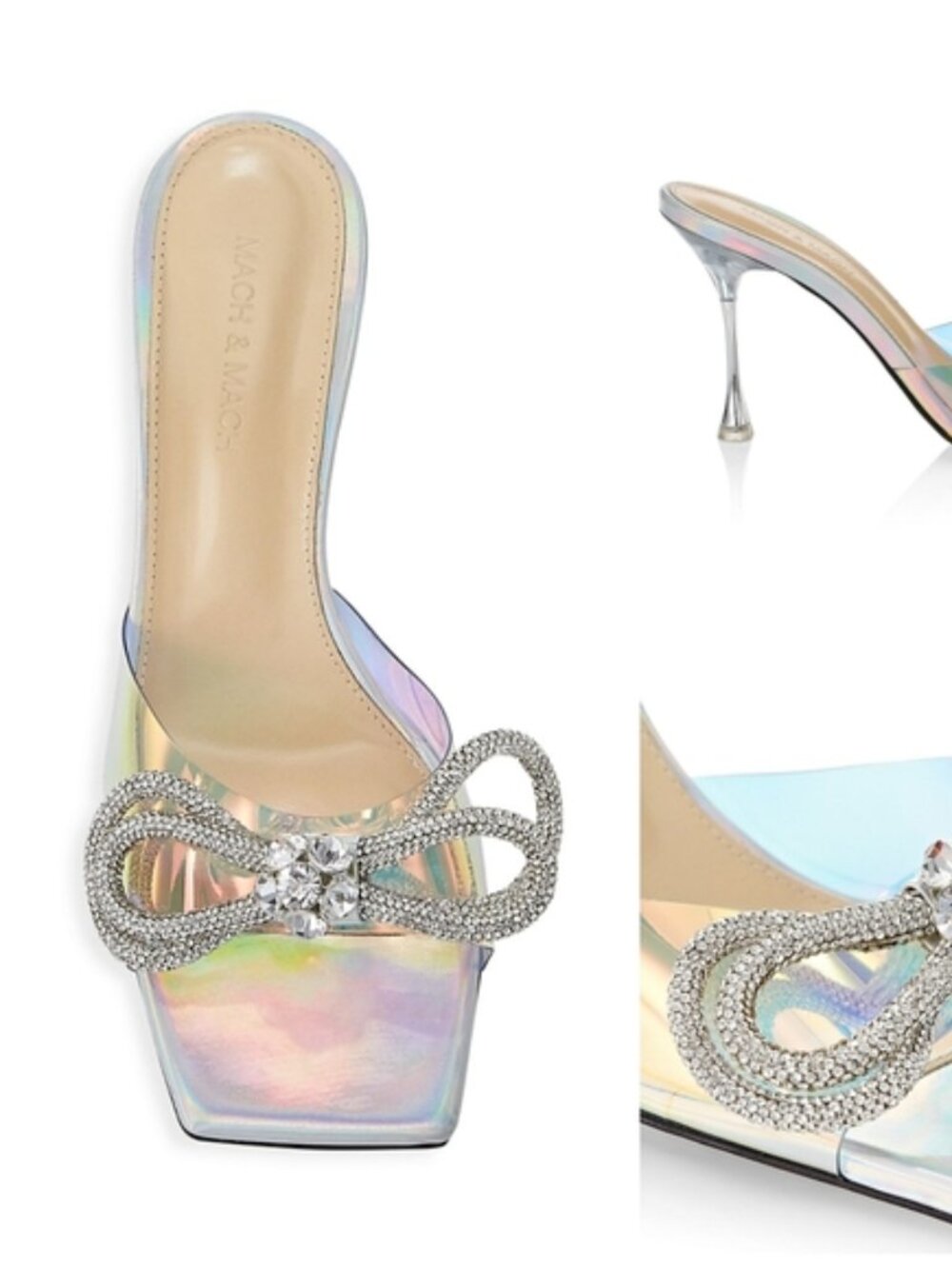 Mach & Mach Double Bow Iridescent PVC Mules